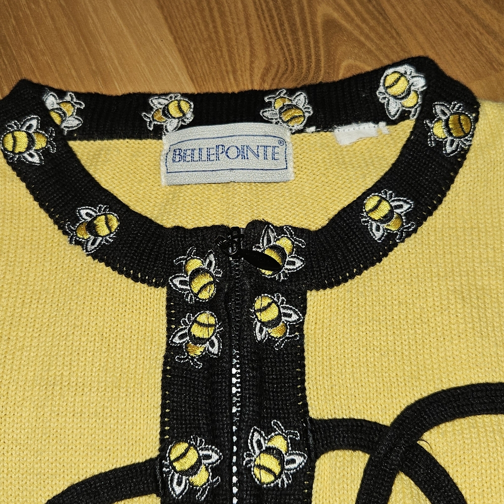Bellepointe Yellow Bee Embroidered Cardigan